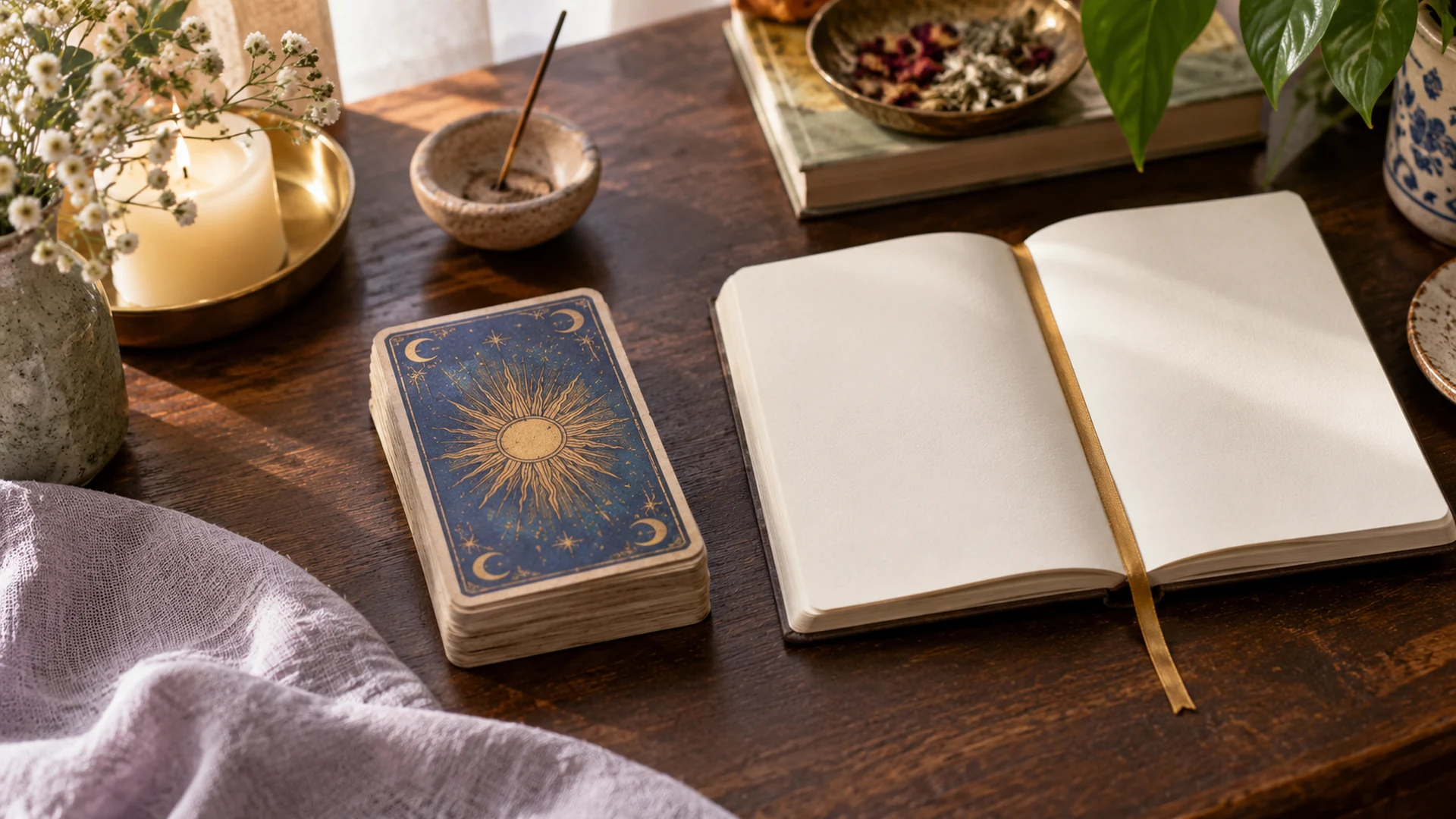 Escena editorial de tarot para tarotista y modalidad