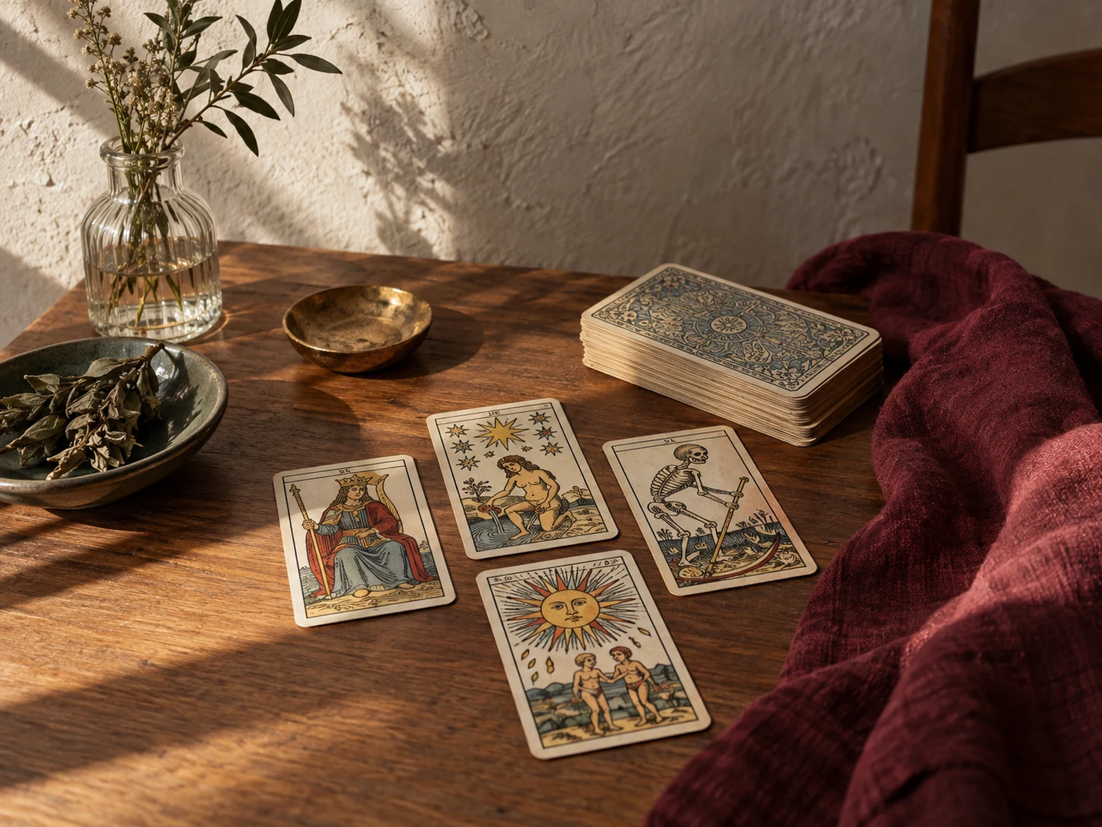 Escena de lectura de tarot para la guía online de Juliaca