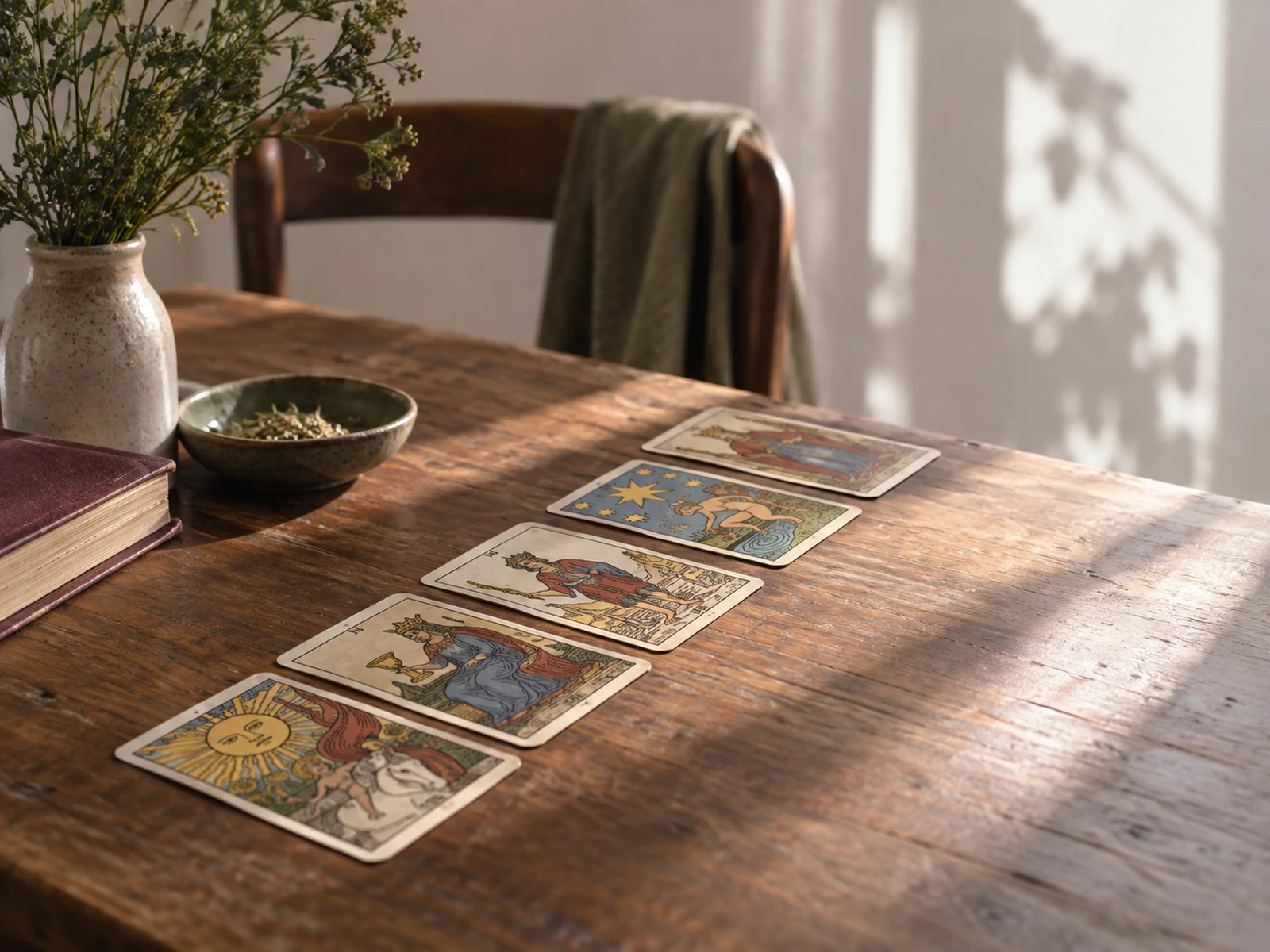 Composición de cartas y materiales cálidos para explorar futuro